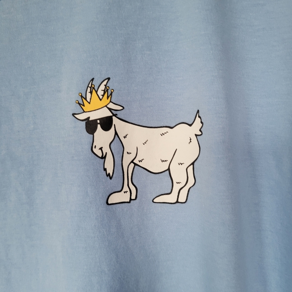 GOAT Light Blue Graphic Tee with Goat Patch Size L - Picture 2 of 9